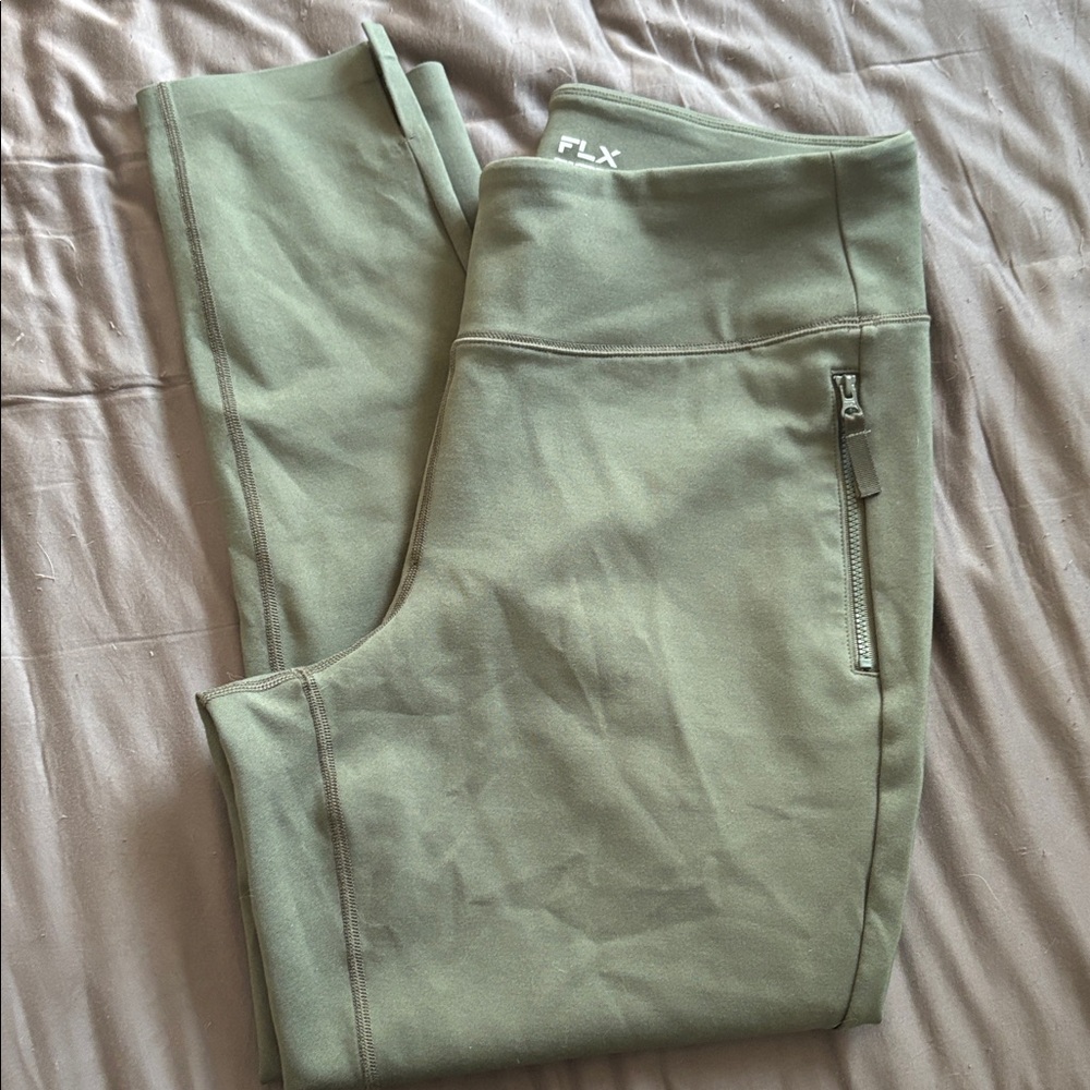 FLX High-Waist Olive Green Active Pants - Picture 7 of 7